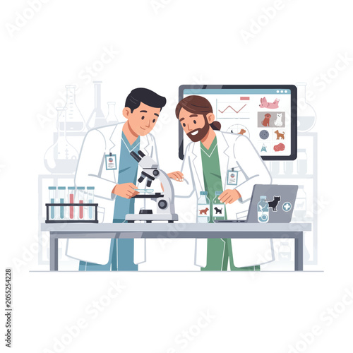 Flat design vector illustration of a science laboratory with lab equipment
