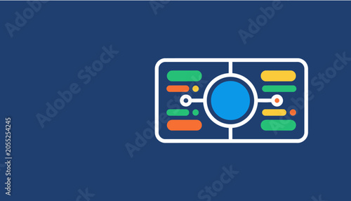 Abstract representation of data flow and analysis, with interconnected nodes and charts on a blue background.