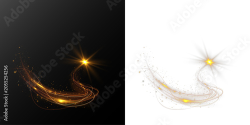 Golden Shooting Star Light Trail with Sparkling Particles and Swirling Energy
