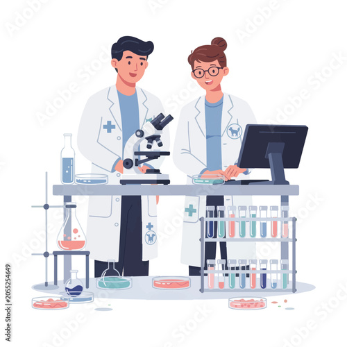 Flat design vector illustration of laboratory glassware and scientific equipment