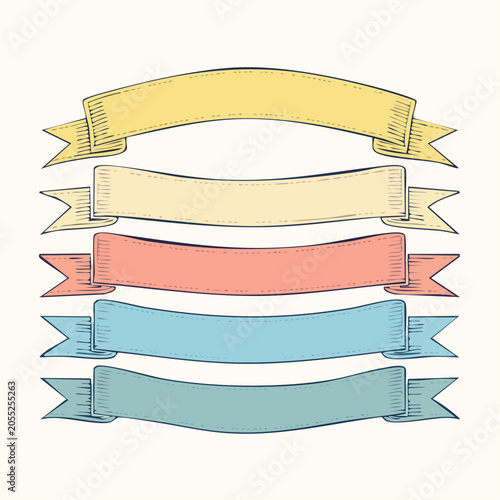 Set of Five Vintage Style Ribbon Banners
