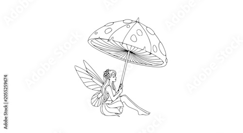 Cuadro en lienzo Fairy sitting under colorful umbrella.