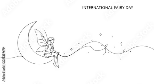 Obraz na płótnie Fairy sitting on crescent moon.
