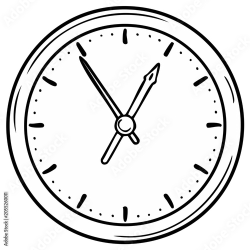 Simple hand drawn clock face showing approximate time with hour and minute hands