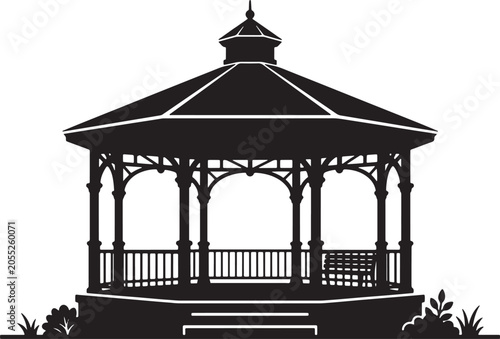 Fotografija Elegant Black Silhouette of a Victorian Gazebo, Classic Outdoor Pavilion Structu