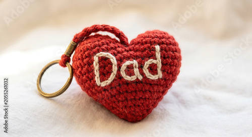 crochet heart keychain photo for fathers day gift card with dad lettering