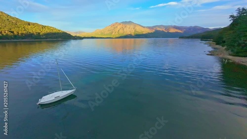 Panoramic FPV drone flight center of Lake Gutierrez