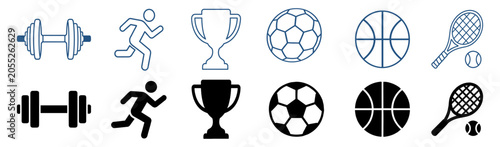 Canvas-taulu Set of sports and fitness icons including dumbbells, running, trophy, soccer bal