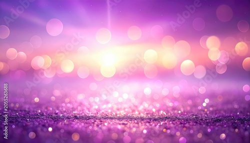 A vibrant, glittering purple and pink bokeh background. Lens flares and bright light emanate in an abstract design