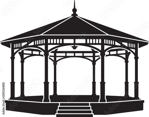 Slika na platnu Elegant Victorian Gazebo Silhouette, Ornate Outdoor Pavilion Vector, Classic Par