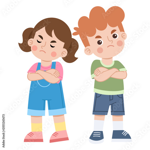 Two Angry Children Standing Arms Crossed