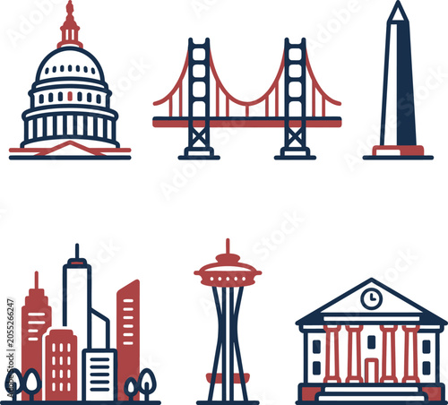 Landmarks and monuments across America showcase urban city skylines and architecture.