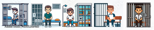 Foto An illustration of Some boys being frustrated in the jail