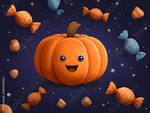 Bright jack o lantern floating among stars in space