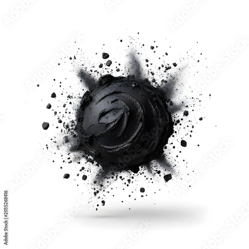 Charcoal Mud Mask Explosion, Isolated on White Background