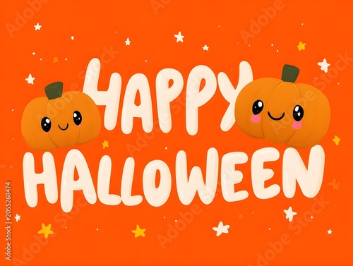 Happy halloween greeting with orange background and pumpkin icons