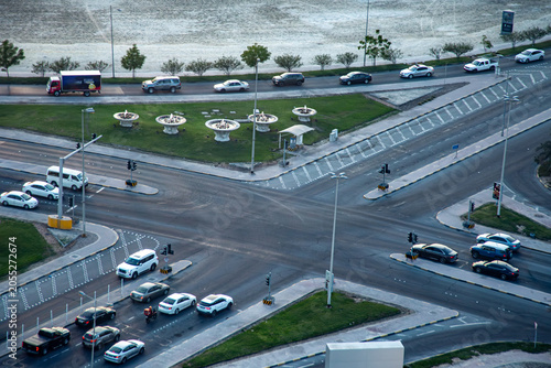 Busy Road Intersection in Bahrain City, Aerial Urban Transport Scene