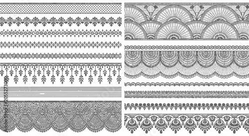 Obraz na plátne Collection of various ornate black and white border designs and patterns