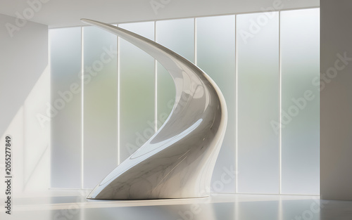 Abstract white marble sculpture in a bright minimalist interior isolated on a transparent background