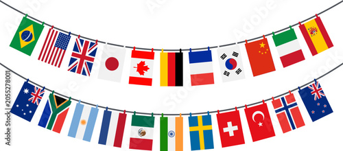 Quadro su tela Football world international flags bunting global soccer tournament celebration