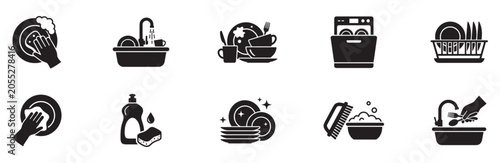 Photos Washing dishes icon set