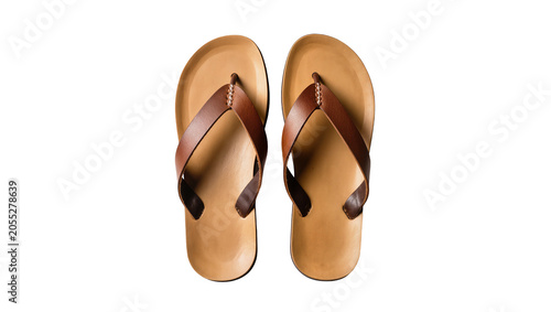 Tableau sur toile Isolated casual brown leather flip-flops for men, stylish and comfortable summer