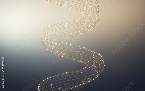 Glowing wireframe swirl with lights on a dark background, isolated on a, transparent background