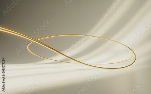 Golden hoop sculpture with dramatic light and shadow isolated on a transparent background