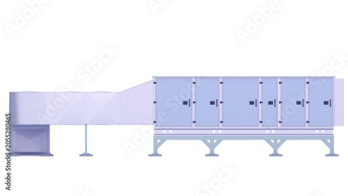 Air Handling AHU. Side view. 3D rendering isolated on white background. Ideal for professionals, educational, engineering, industrial design