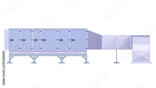 Air Handling AHU. Side view. 3D rendering isolated on white background. Ideal for professionals, educational, engineering, industrial design