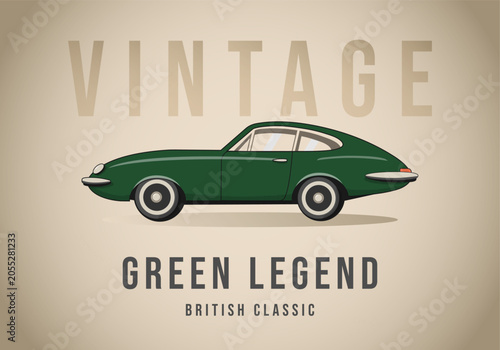 A stylish vintage car illustration featuring a classic green design, embodying timeless elegance and automotive history.