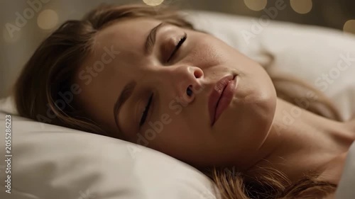 Woman resting peacefully in soft morning bedroom light