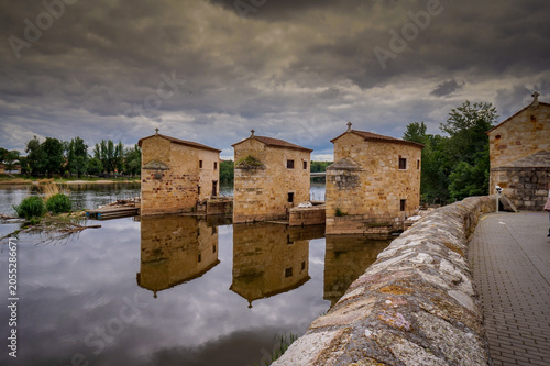 Cuadro en lienzo Aceñas de olivares watermills reflecting into duero river
