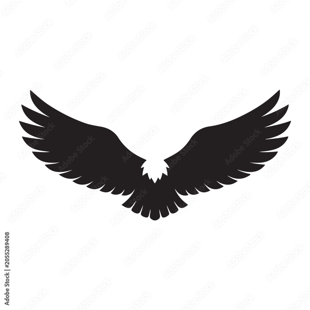 Fototapeta premium Spread eagle wings silhouette for emblem or logo design representing freedom flight and power in nature and sport themes.