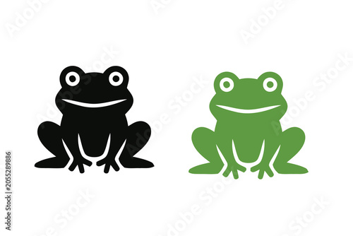 Cute frog icons in black and green for nature wildlife and animal design with amphibian wildlife illustration isolated pictogram