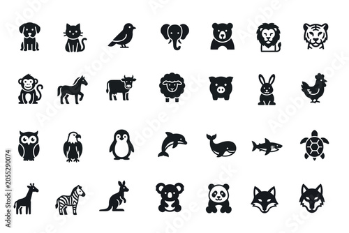 Photography Collection of wild and domestic animal silhouette icons set with wildlife collec