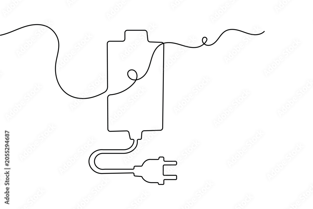 Obraz premium Continuous one line drawing of a battery icon minimalist vector design