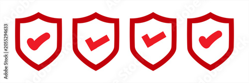 Quadro su tela Red Shield Check Icons Representing Security, Verification, and Trusted Protecti
