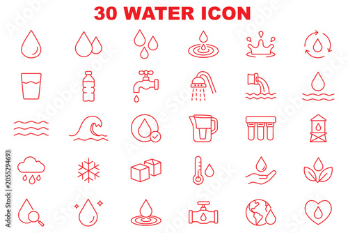 Schilderij op canvas Water icons set line outline collection for UI UX design, hydration, sanitation,