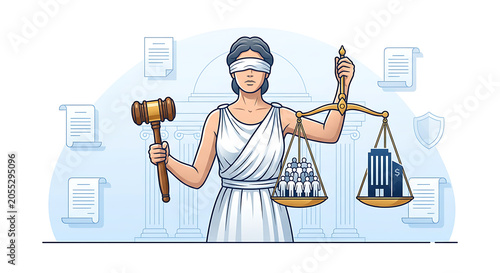 Class Action Lawsuit Concept with Lady Justice and Gavel