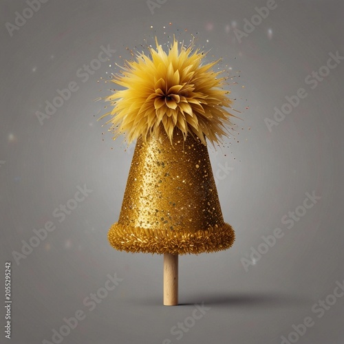 Festive Yellow Sparkle Party Hat with Soft Pompon Top PNG