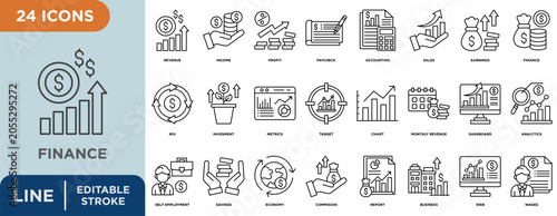 Bilde på lerret Finance  line icon set with editable stroke for revenue, income, profit, paychec