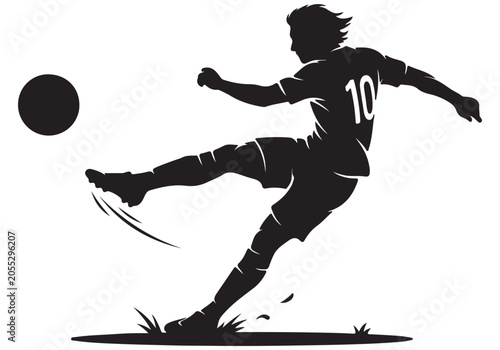 Dynamic silhouette of athlete playing football sport action shot intense energetic pose energetic player profile illustration.