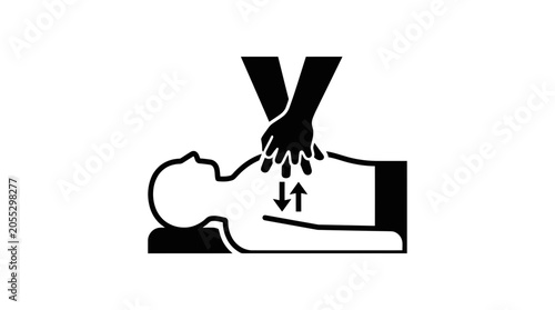 CPR Icon: Hands Performing Chest Compressions on Person Silhouette