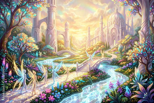 Celestial Fantasy Landscape with Glowing Rivers and Bioluminescent Flora