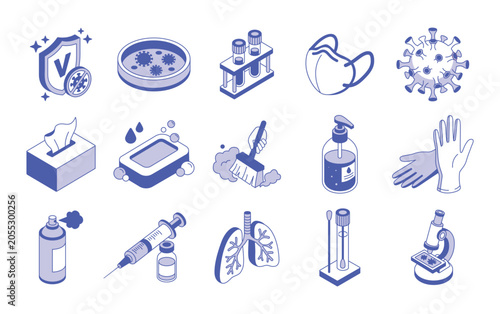 Medical and hygiene icons for virus prevention and healthcare safety