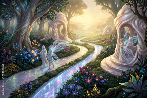 Celestial Fantasy Landscape with Glowing Rivers and Bioluminescent Flora