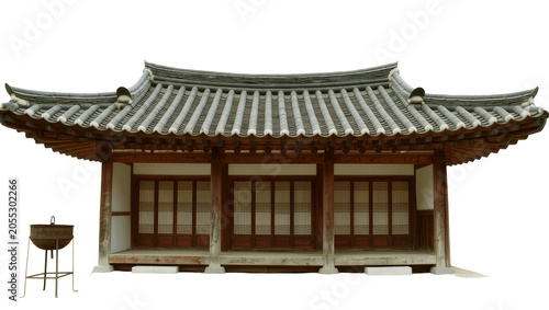 Φωτογραφία Isolated traditional Korean pavilion with classic wood structure, tiled roof and