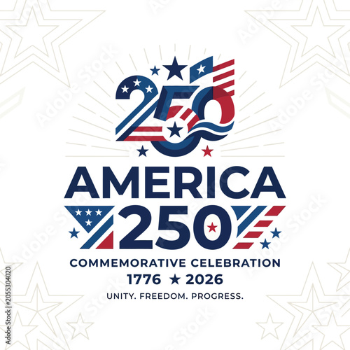 America 250 commemorative emblem patriotic vector illustration with stars and stripes