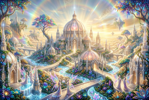 Celestial Fantasy Landscape with Glowing Rivers and Bioluminescent Flora